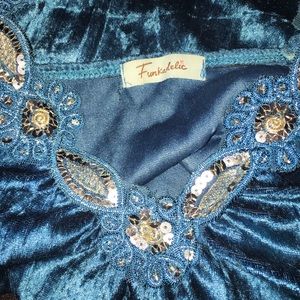 Velvet Teal Tank Top With Silver Lace Detailing